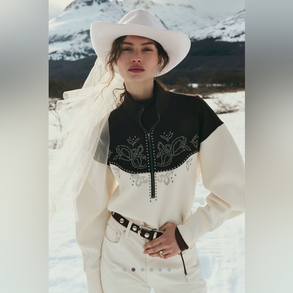 Anthropologie Studded Half Zip Sweatshirt